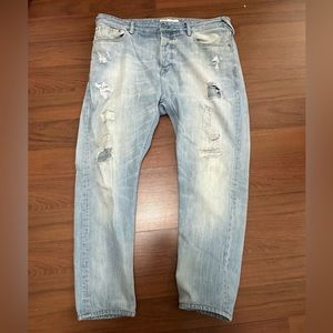 Scotch & Soda Dean Mens Jeans Blue 36 Loose Taper Blauw Distressed Ripped READ